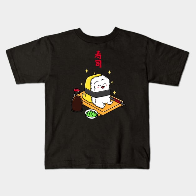 Happy Tamago Sushi Kids T-Shirt by Kimprut